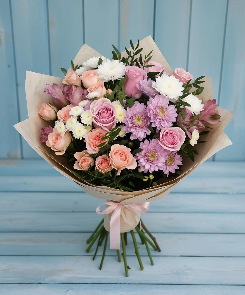 Букет цветов из: Хризантемы, Розы и Альстромерии в Сертолово