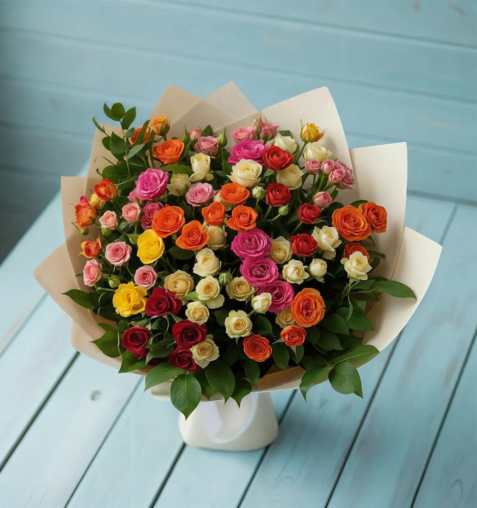 Букет Микс из разноцветных кустовых роз в Сертолово