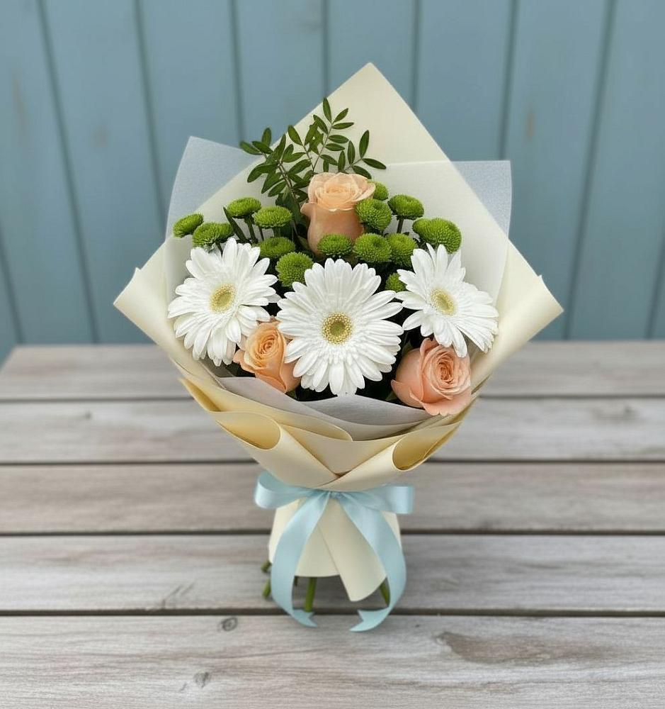 Букет цветов из: Герберы, Розы и Хризантемы в Сертолово