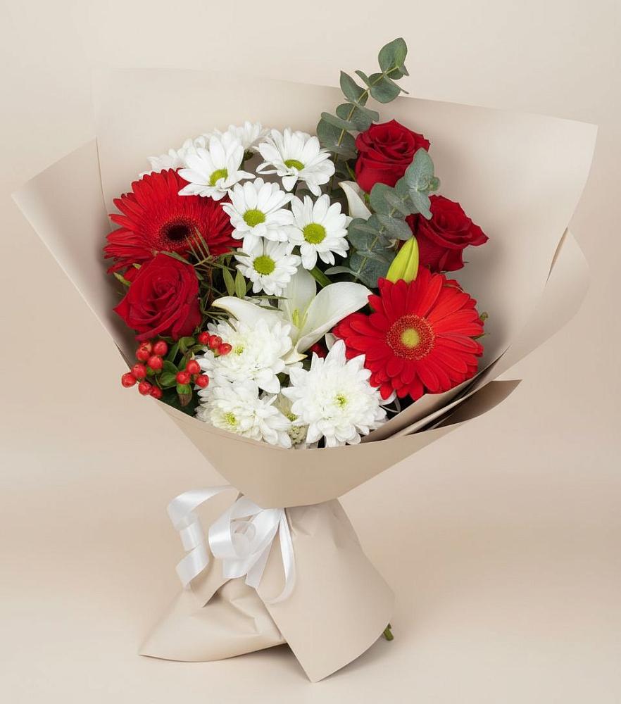 Букет цветов из: Розы, Хризантемы, Герберы и Лилии в Сертолово